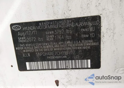 2012 Hyundai Elantra Limited из США, поврежденный, VIN 5NPDH4AE7CH097717